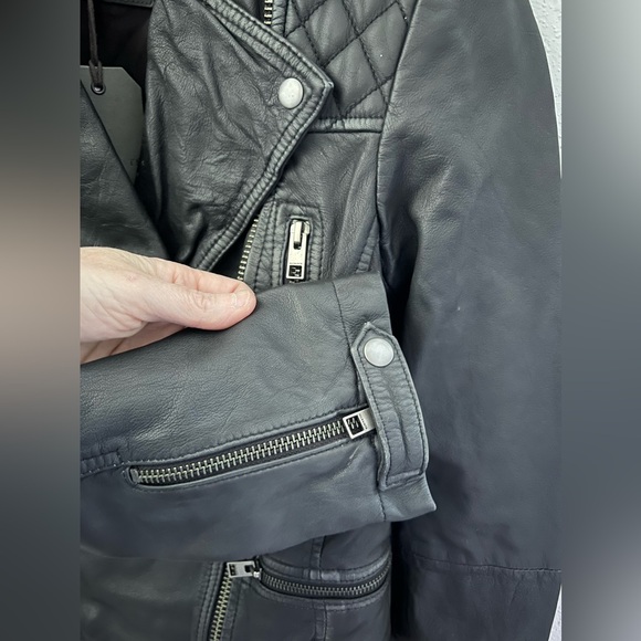 New AllSaints Cargo Distressed Leather Biker Jacket in Black Size 4 - Picture 6 of 7